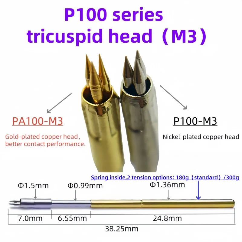 

20/100 шт. PA100-M3, пружинный тестовый щуп, тестовый штифт Pogo Pin P100-M3, инструмент для тестирования печатной платы, 1,50/0,99/1,36/38,35 мм, золотая игла, наконечник