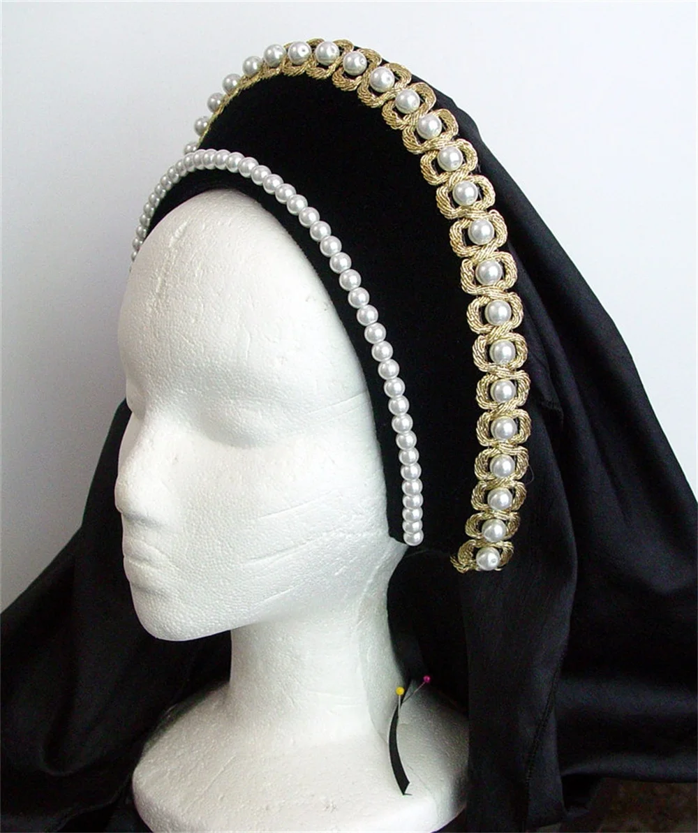 Victorian Queen Elizabeth Tudor Crown Headband Queen Mary Cosplay Costume Accessories French Hood Headdress Headpiece Head Wear