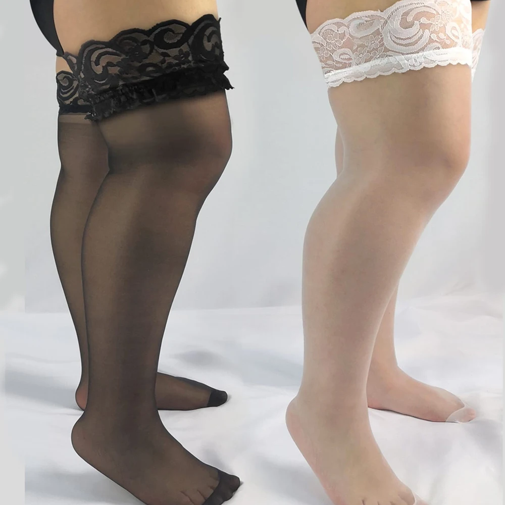 

1/2pairs Plus Size Thigh High Knee Stockings Women Sexy Lace Lingerie Ultra-thin Elastic Stockings Lace Top Stay Up Silk Socks