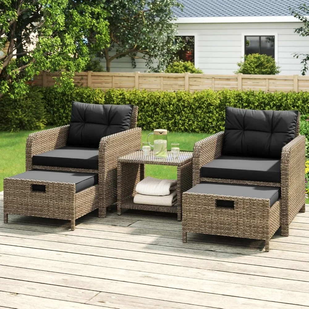 

5-piece Terrace Conversation Set Outdoor Terrace Chairs with Ottoman Balcony Furniture, Soft Cushions and Coffee Table