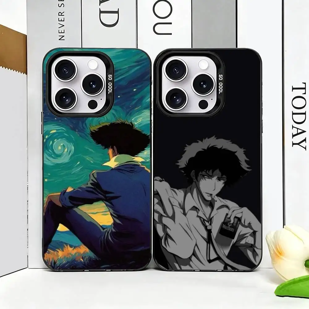 Funda para Teléfono Cowboy Bebop Spike Spiegel para iPhone 17, 16, 15, 14, 13, 12, 11 Plus, Pro Max, XS, Cubierta Interior Plateada de Color