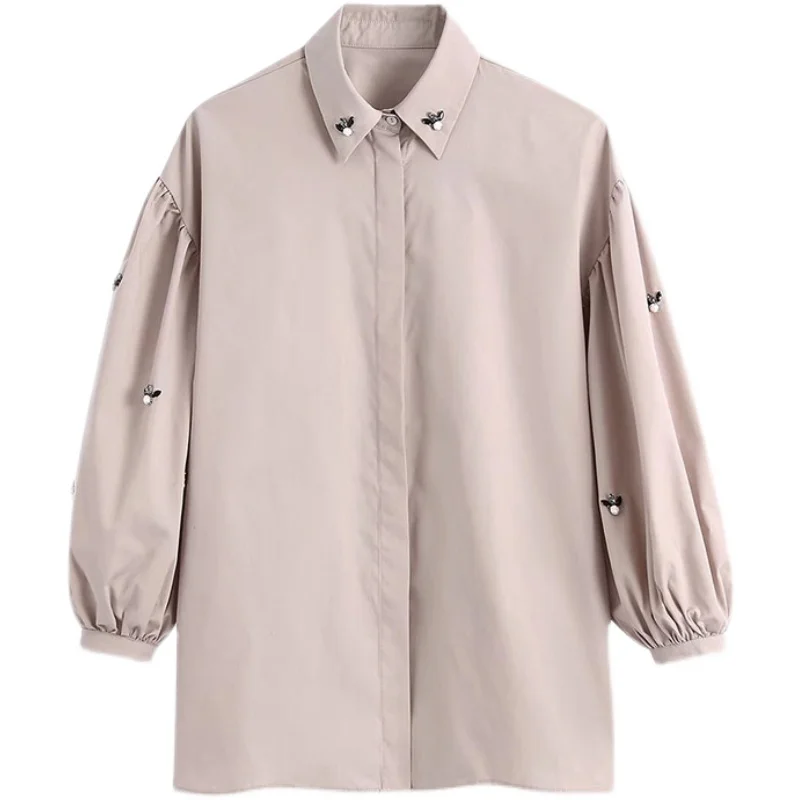 أزياء فانوس كم المرأة قميص بلون واحدة الصدر كل مباراة معطف الخريف بسيط عارضة التنقل قمم