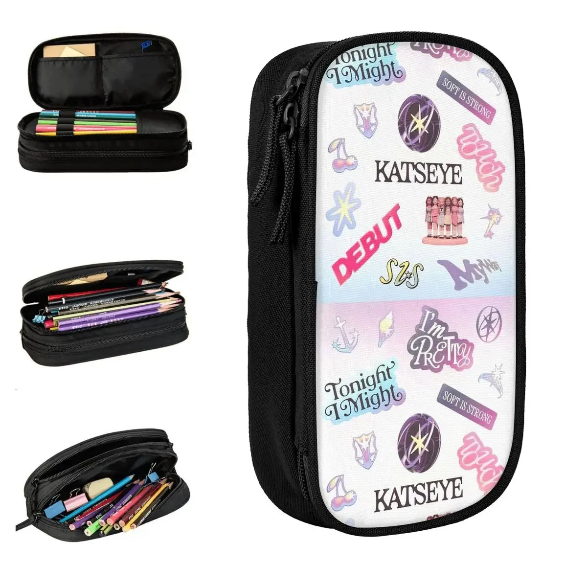 Katseye Kpop Girl Pencil Case Fashion Pen Bags Girl Boy Big Capacity School Supplies Cosmetic Pencilcases