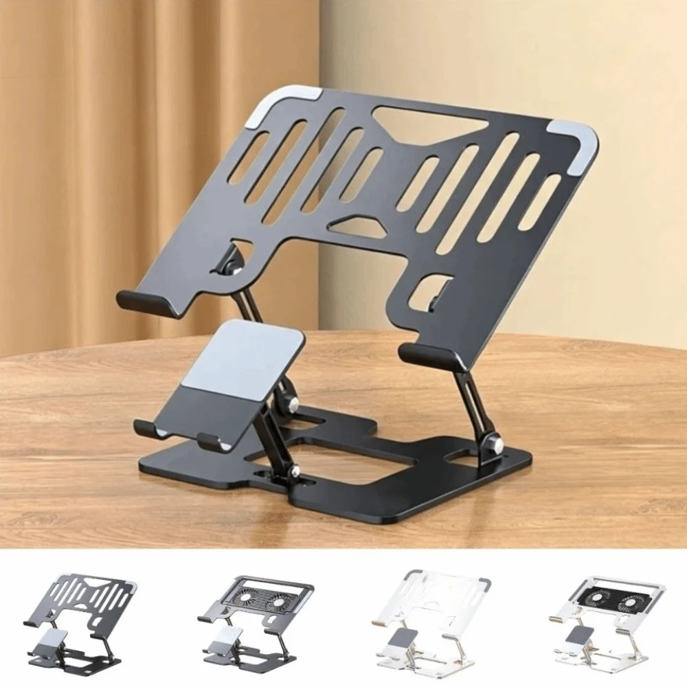 2-in-1 Laptop Stand Phone Holder Carbon Steel Ergonomic Laptop Cooling Stand Heavy Duty Foldable Notebook Rack Streaming