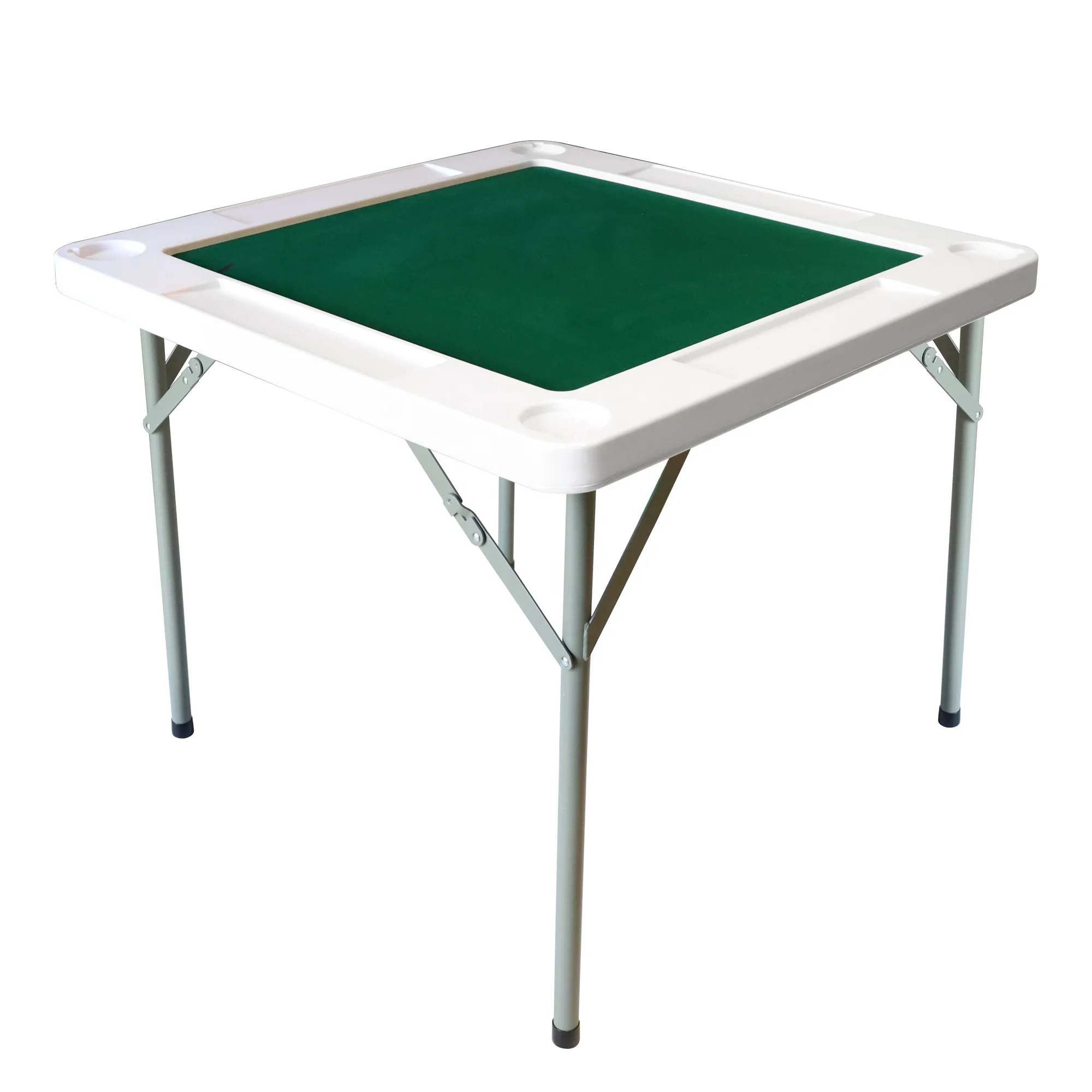 EASTOMMY ET-104036 Player Folding Card Game Table Square Mahjong Table Foldable with Green Playing Surface with Cup Holder