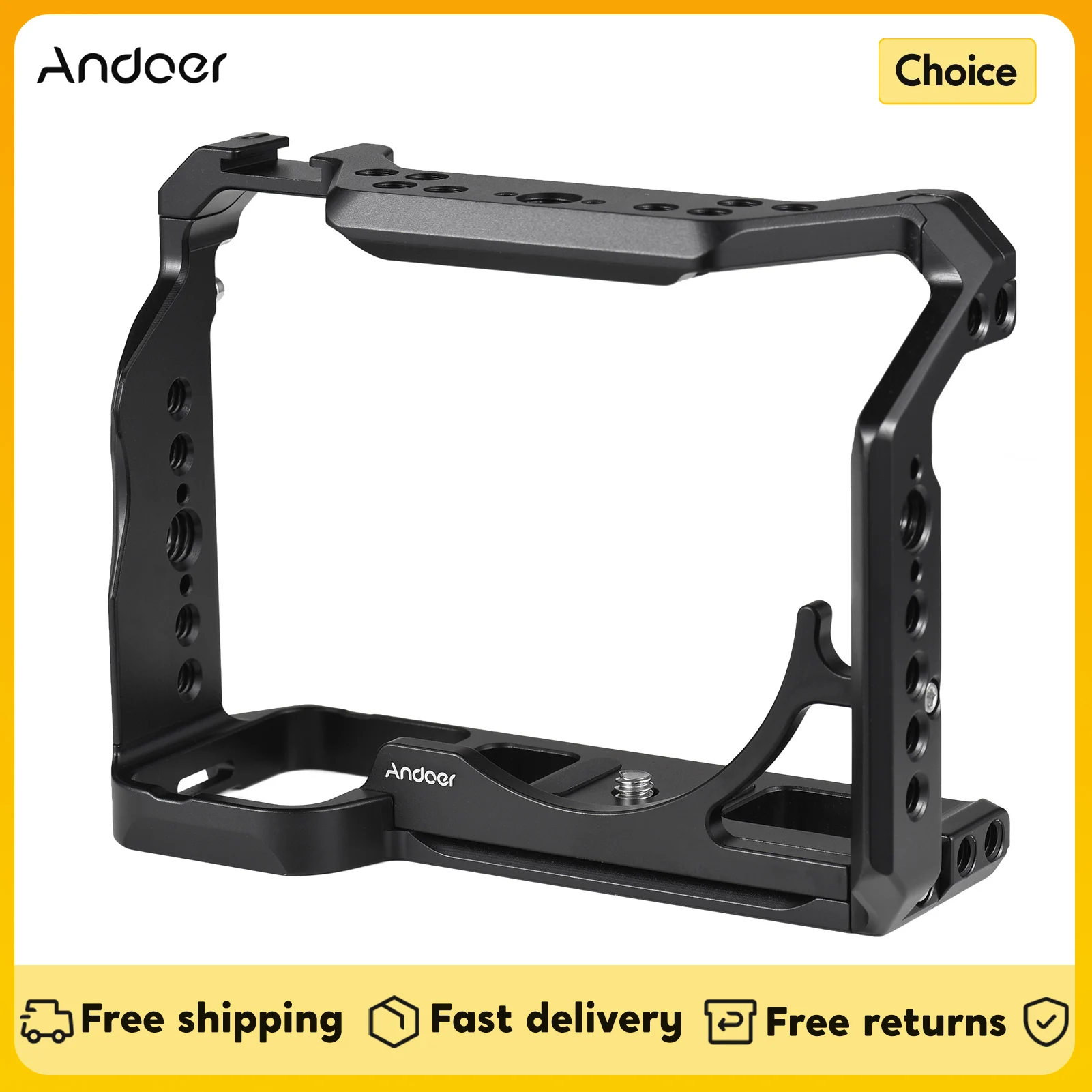 Andoer Camera Cage Aluminum Alloy Video Cage with Cold Shoe Mounts 1/4 Inch Screw Holes for Sony A7IV/A7M4/A1/A7R4/A7S3 Cameras