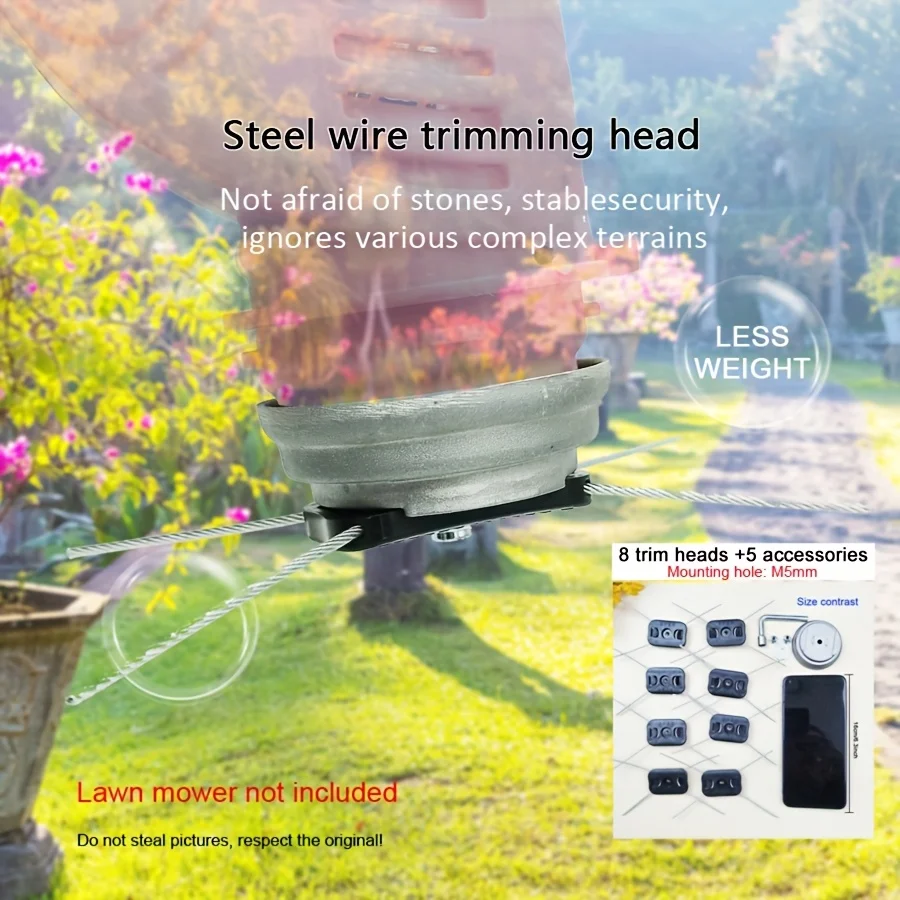 

8 четырехпроводных насадок для триммера с стальной проволокой и 5 аксессуарами, включая более надежную алюминиевую базовую крышку, монтажные отверстия M5, простую установку, легкий дизайн, подходят для стрижки травы в саду, обрезки газонов, аксессуары для