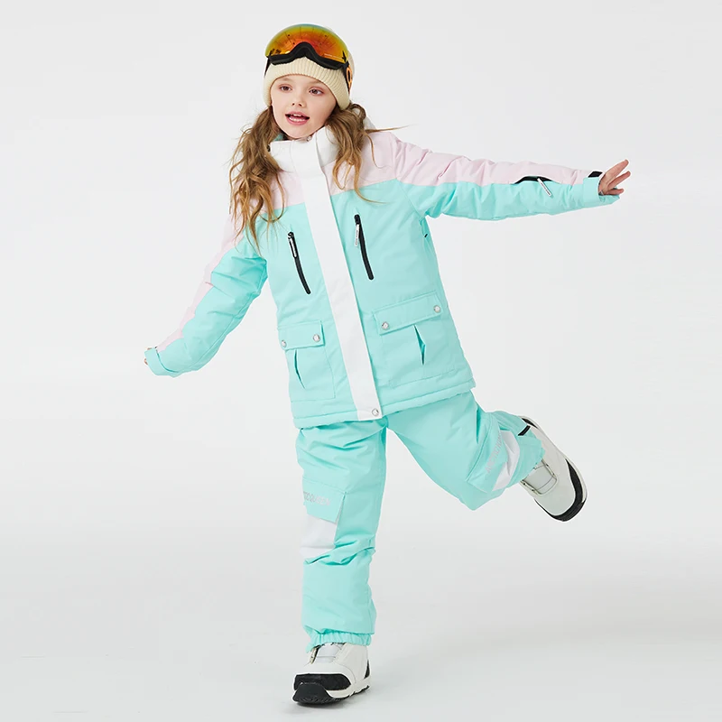 -30,Children's Snow Suit, Snowboard Clothing Sets, Outdoor Sports Wear, Ski Coat and Strap Pant, Kids Costumes, Boy‘s and Girl's