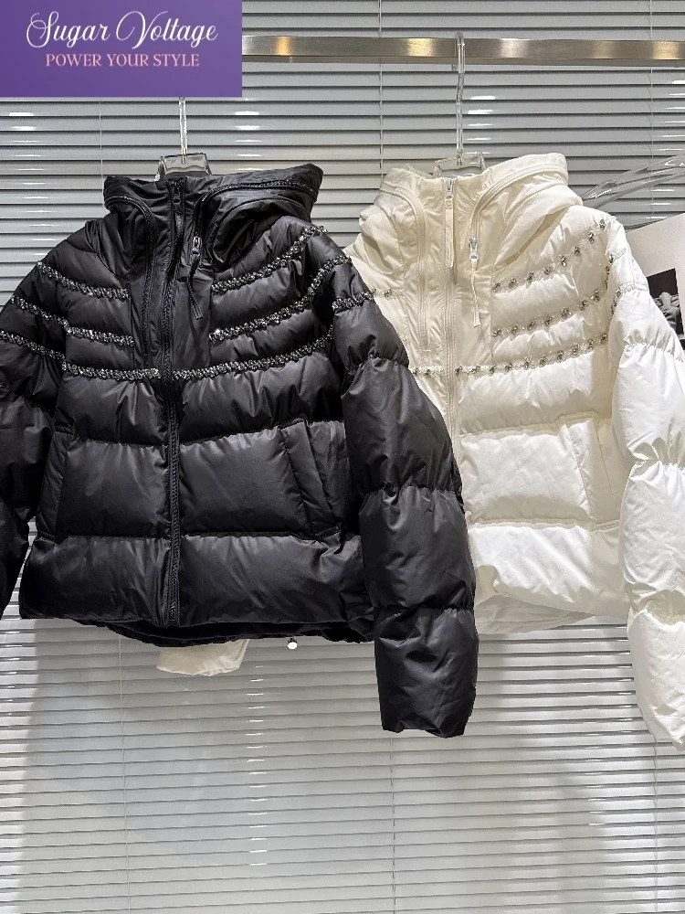 

Simple Chic Winter Puffer Cotton Jacket Women Loose Studded Hoodie Warm Coat Lightweight Fashion Casual Retro Elegant Chic Tops