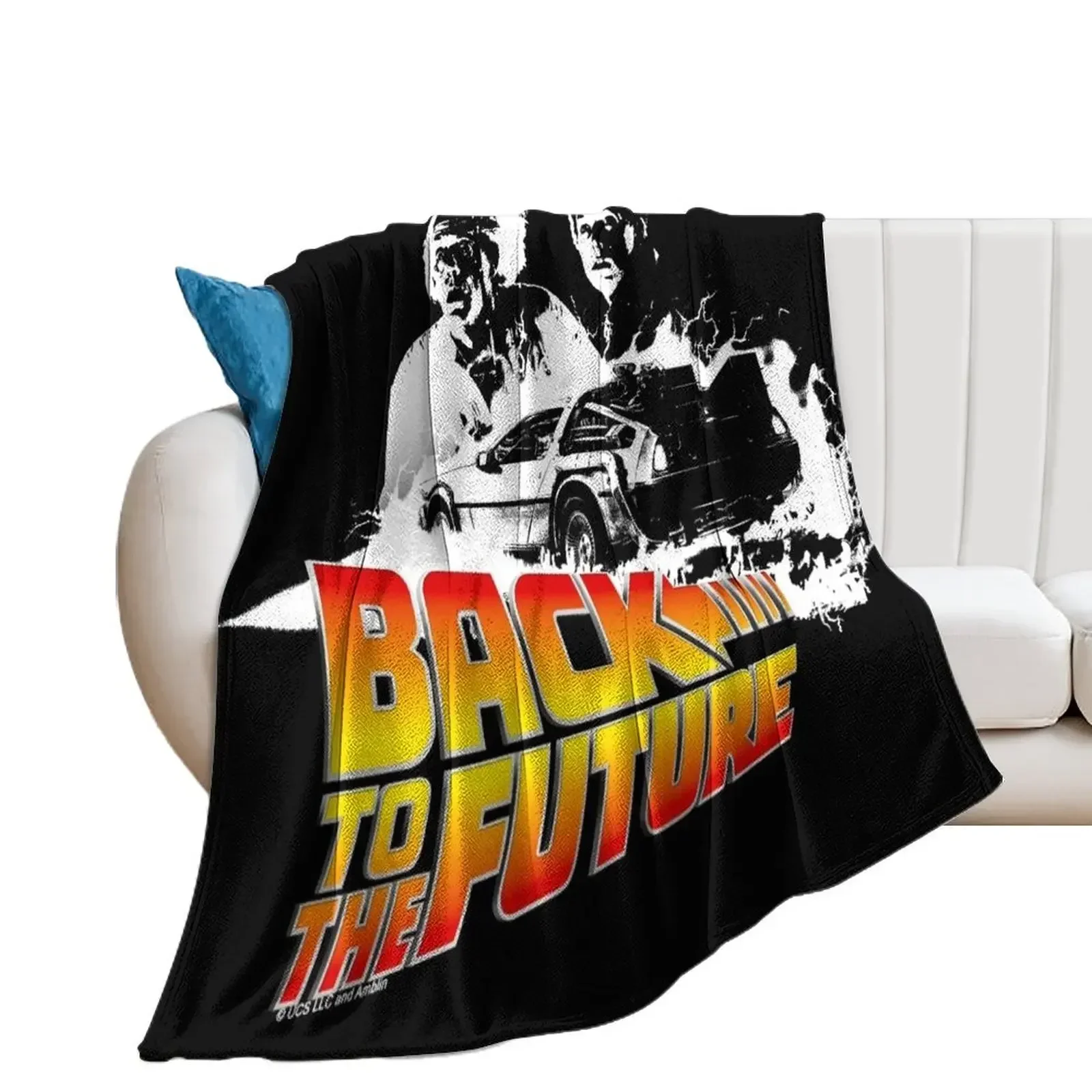 Back to the Future - DeLorean Fire Tracks, Marty and Doc Stencil Fan Art Throw Blanket Soft Plush Plaid Blankets