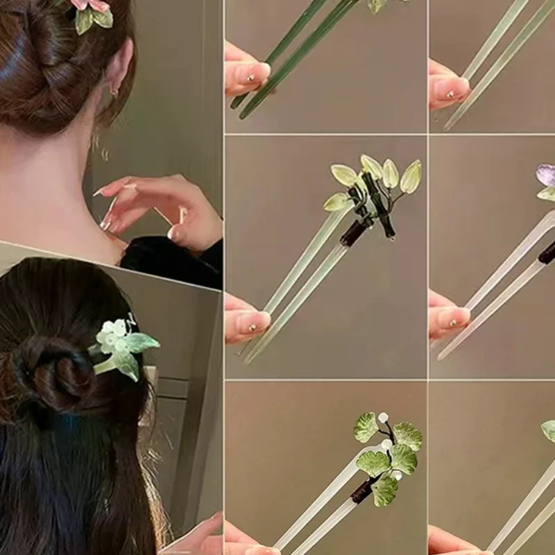 عصا شعر على شكل حرف U تتميز بزهرة الأكريليك ومشابك دبوس الشعر الصينية وإكسسوارات غطاء رأس الزفاف #1