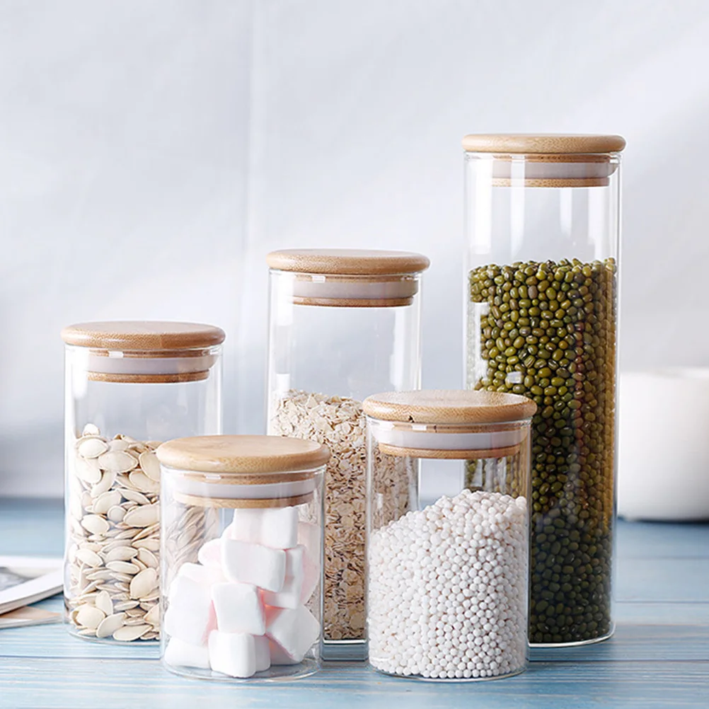 2Pcs Airtight Glass Storage Jars With Bamboo Lids Food Preservation Containers Dry Food Canisters For Tea Sugar Salt Pepper