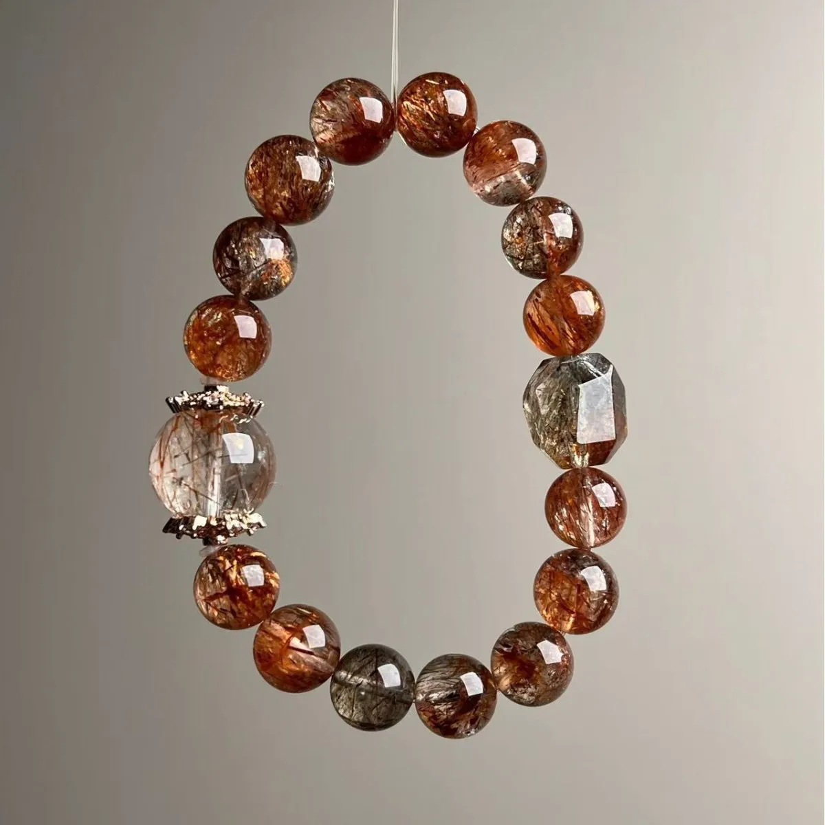 

Natural Crystal Bracelet, Black Gold Super Seven Men's and Women's Lucky Bracelet Light Luxury Fashion Original Design