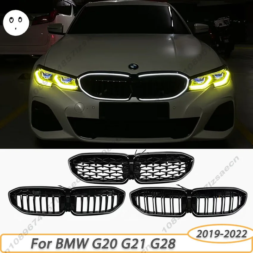 

LED Light Single line Double line For BMW G20 G21 G28 325 2019-2022 Car Front Bumper Hood Kidney Grill Racing Grilles Grid With