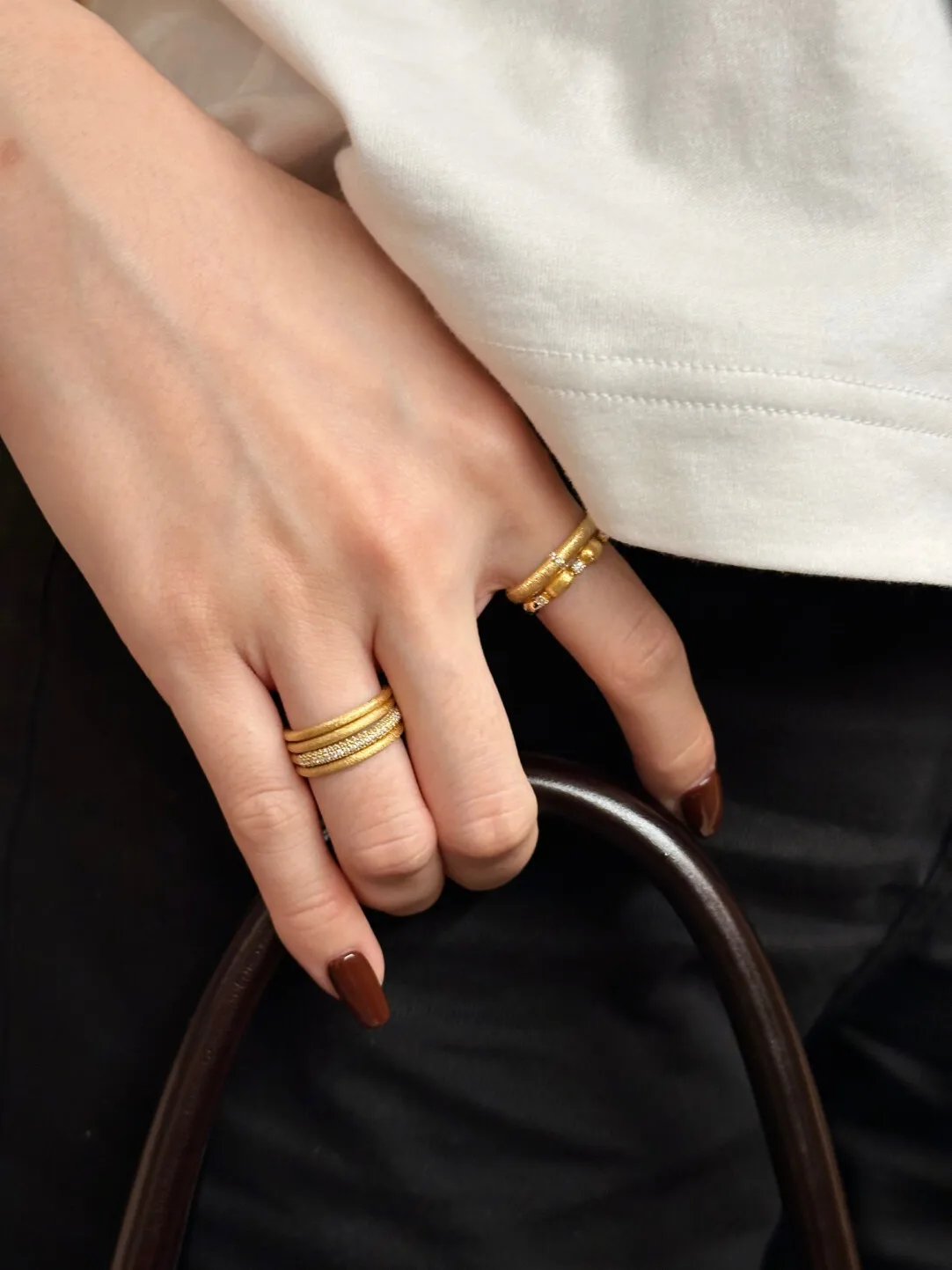 أربعة حلقات نجمة وميض الطريقة القديمة الرملي مطعمة بالألماس متعددة الحلقات متكاملة صلبة 925 فضية بسيطة راقية