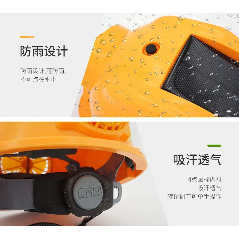 Solar Air Conditioning Dual Fan Hat Strap Safe Bluetooth Radio Rechargeable Ventilation Cooling Helmet