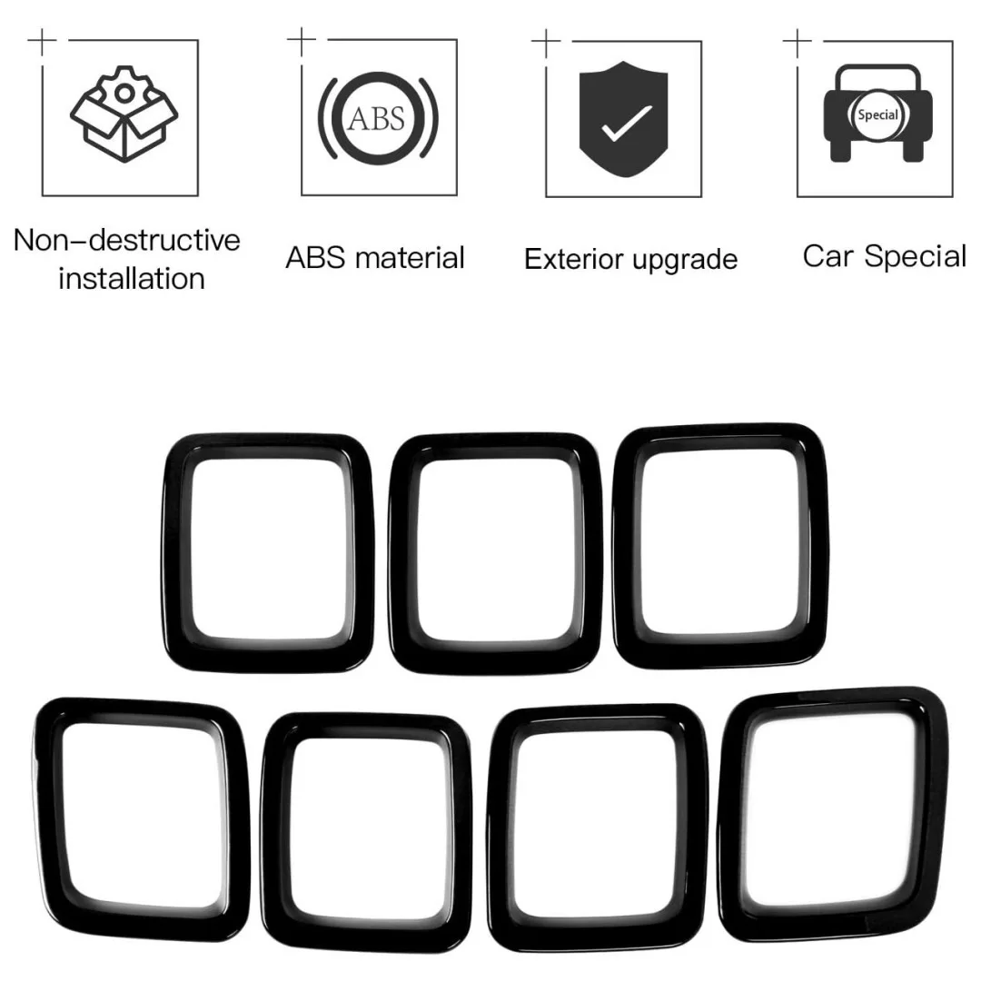 7Pcs Front Grille Inserts Trim Rings Gloss Black Grill Decor Cover For Jeep Compass 2017‑2020 Car Modification Accessories