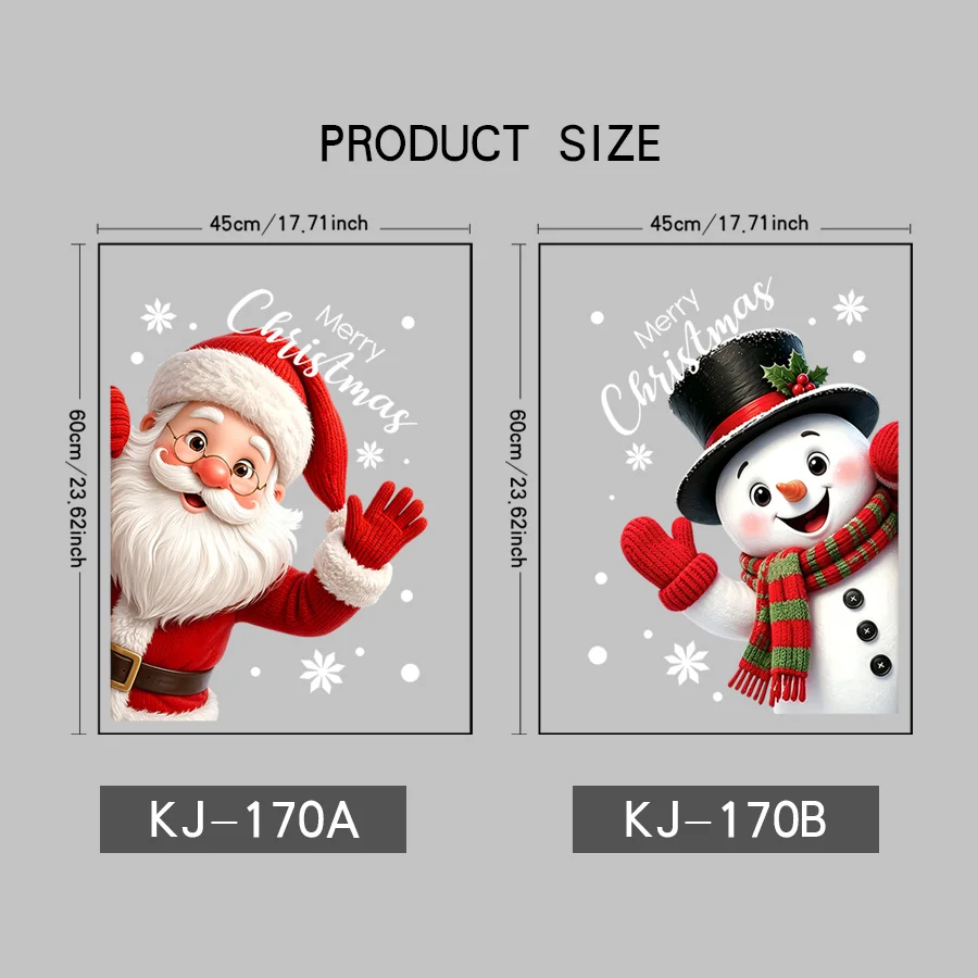 1 Set of 2 Pieces 45× 60cm Christmas Static Cling Window Stickers Santa Claus and Snowman Peeking Pattern, Glue-Free and Reusable Christmas Glass Stickers for Holiday Window Decorations in Homes and Shops