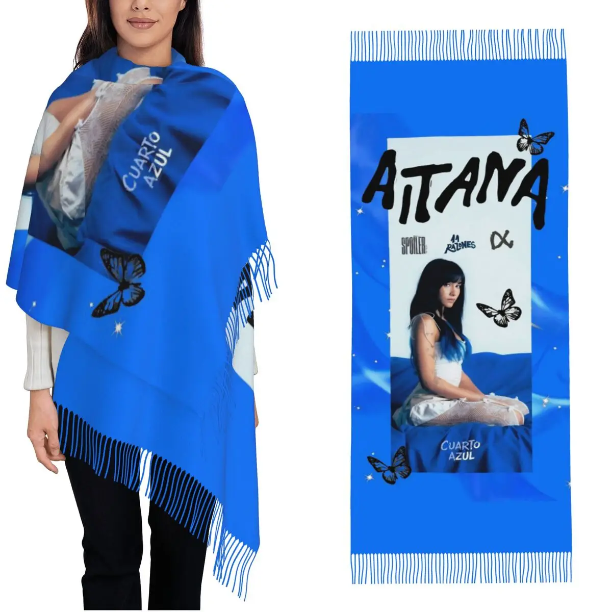 

Женский шарф с кисточками, певица Aitanaed Cuarto Azul Tour, длинная зимняя теплая шаль, подарки, кашемировый шарф