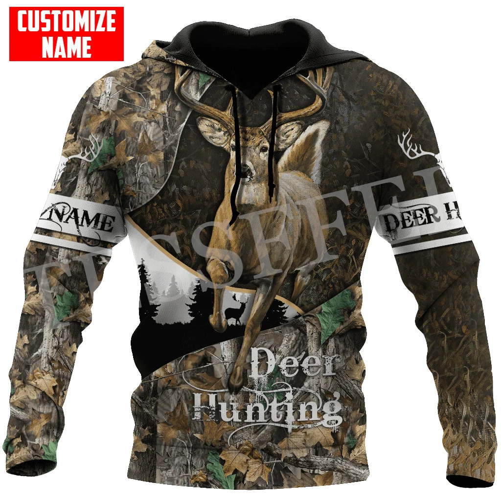 

Custom Name Deer Hunting Animal Hunter Camo Cosplay Tattoo Retro 3DPrint Harajuku Casual Streetwear Pullover Jacket Hoodies X8