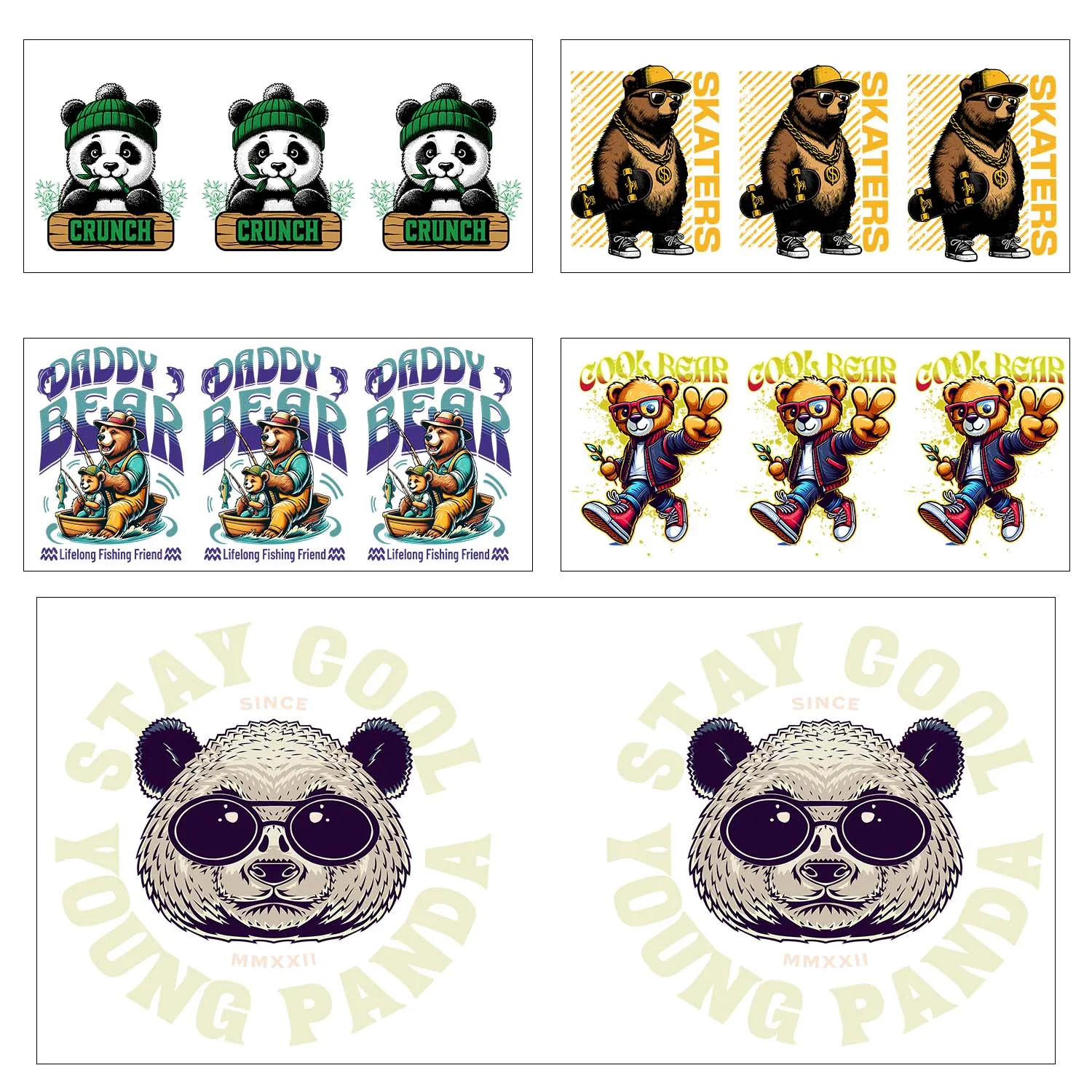 Funny Cute Bear Theme UV DTF Transfer Sticker Waterproof DIY Decals 3D transfers uvdtf tumbler stickers 16oz uv dtf cup wraps