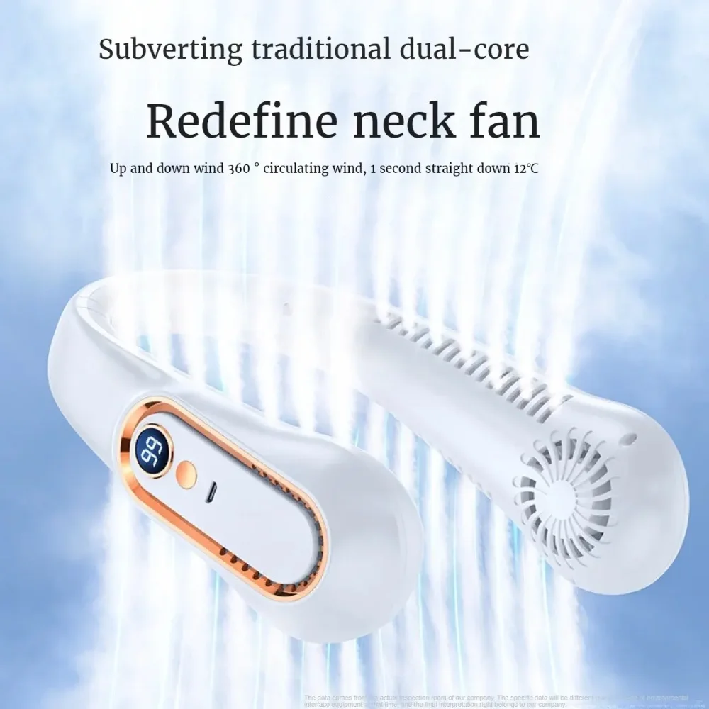 

New ceiling fan USB rechargeable portable small fan students office sports digital display ceiling fan hanging neck fan