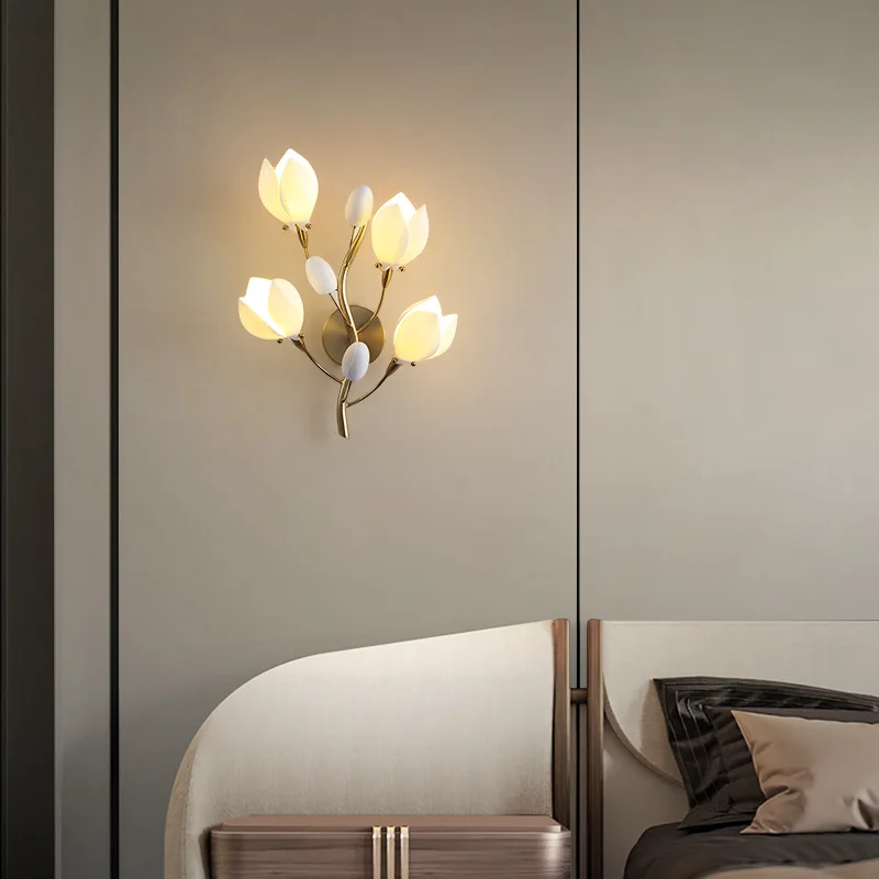 Modern Tulip Flower Wall Lamps Ceramic and Iron 110-240V Living Room Wall Lamps
