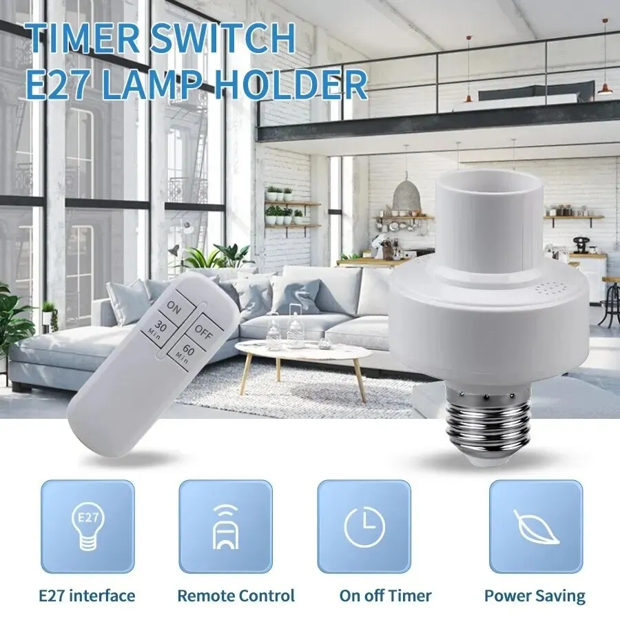 Smart Timer Switch Wireless Remote Control E27 15m Range Lamp Holder 110V~ 220V ON Off Light Bulb Base Socket Intelligent