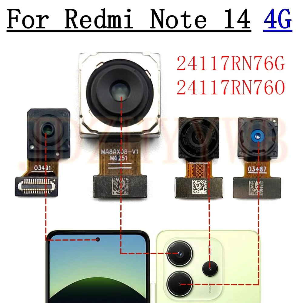

Передняя задняя камера для Xiaomi Redmi Note 14 4G, фронтальная селфи, широкий задний модуль основной камеры, гибкий кабель