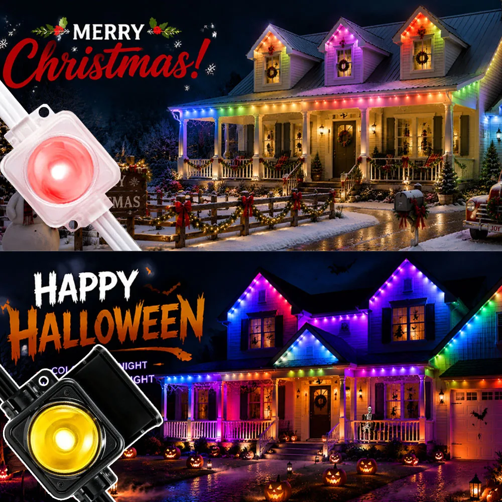 LED Permanent Outdoor Lights,200FT RGBIC Eaves Lights with APP Remote Control  IP67 Waterproof String Lights for Christmas