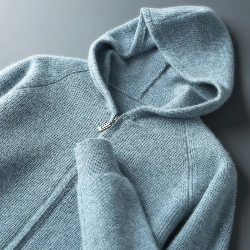 

Hot Sale Men's 100% Merino Wool O-neck Long Sleeve Cadigan Sweater Autumn Winter Thick Casual Comfort Handsome Base Knit Top