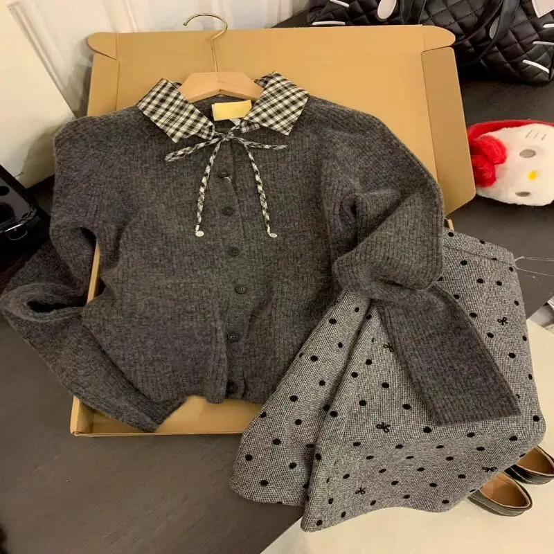 

Women's Sweater Autumn And Winter Polo Collar Knitted Sweater Long Sleeve Plaid Design Button Up Tops Women Casual pullover coat