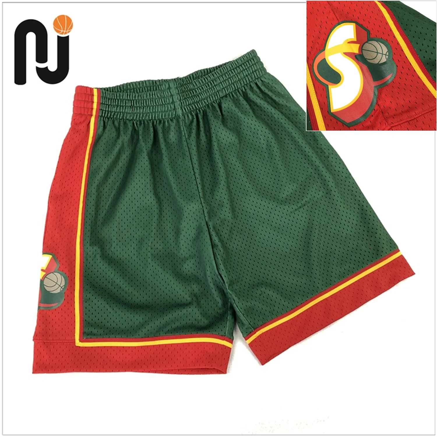 M&N Basketball 95/96 Sonics Sw Shorts-Green Classic Vintage Unisex National Team Loose Pants NBA Seattle Gary Peyton Shawn Kamp