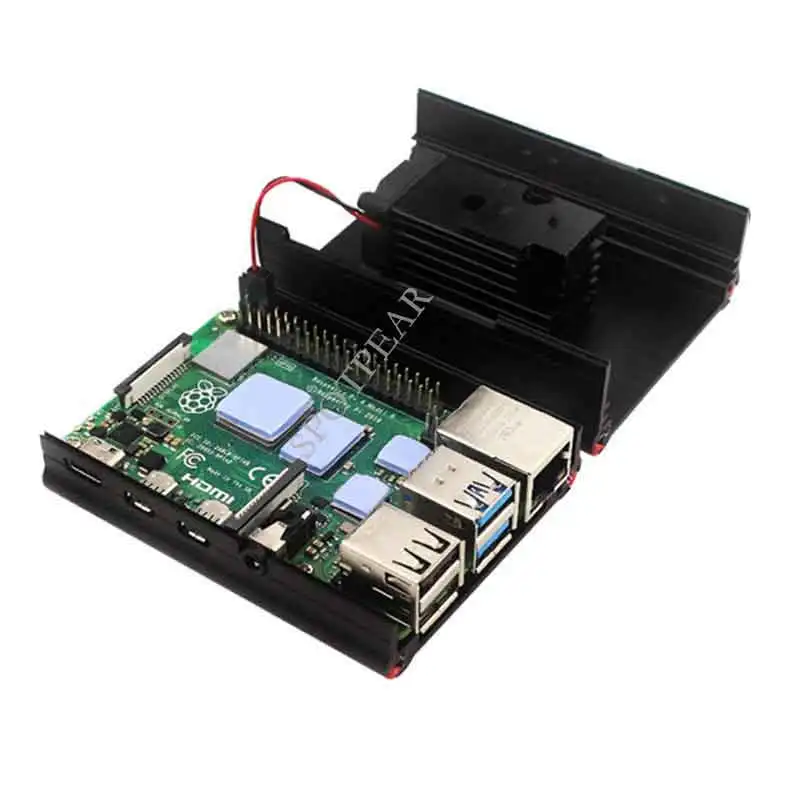 Raspberry pi 4b 4 modelo b caso à prova de choque com ventilador e coluna de alumínio