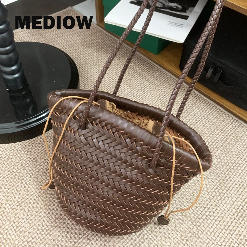 

MEDIOW Handwoven Bucket Bags For Women Luxury Designer Handbag Purse 2024 New In PU Leather With Inner Pocket Underarm Shoulder