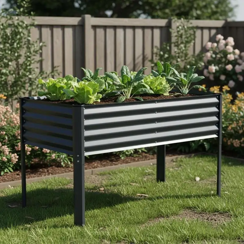 Bac à potager surélevé galvanisé avec pieds 46" x 24" x 31" - Gris