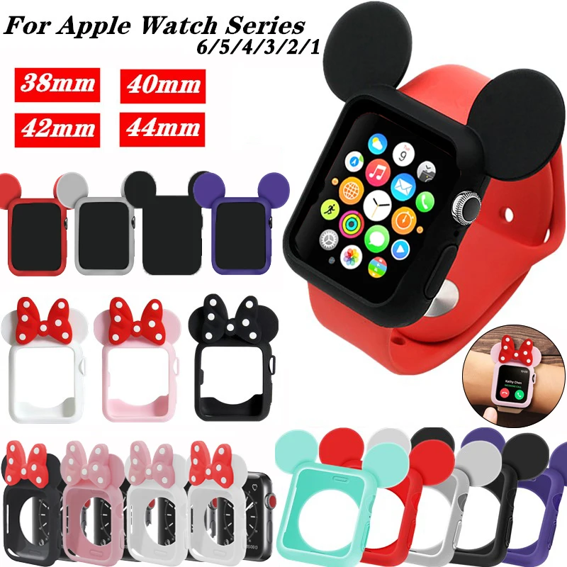 Soft Silicone Cover Cases For Apple Watch 6 5 4 40 44MM 38 42MM Girls Cartoon CUTE Protective For iWatch Series Se 3 2 7 41 45mm