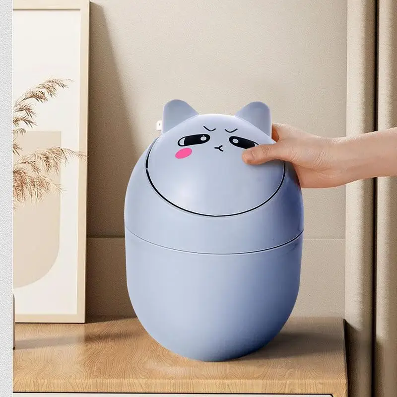 Mini Cat Trash Can For Desk Small Garbage Container With Shake Cover Odor Blocking Waste Bin For Bedside Table Desktop Supplies