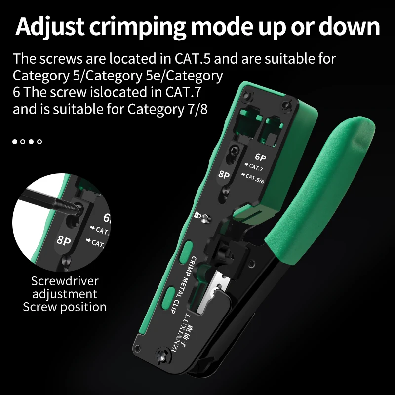 Imagem -04 - Luxianzi-cabo Ethernet Stripper Cortador Rj45 Crimper Ferramentas de Rede Alicate Através do Orifício Conector Pressionando Wire Clamp Rj11 12