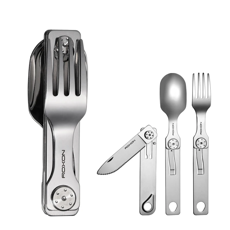 

ROXON 3 IN 1 Camping Cutlery Set Knife Fork Spoon Stainless Steel Portable and Detachable