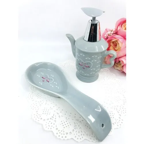 Acar Flamingo Pattern Dirty The Spoon Holder & soap dispenser Set