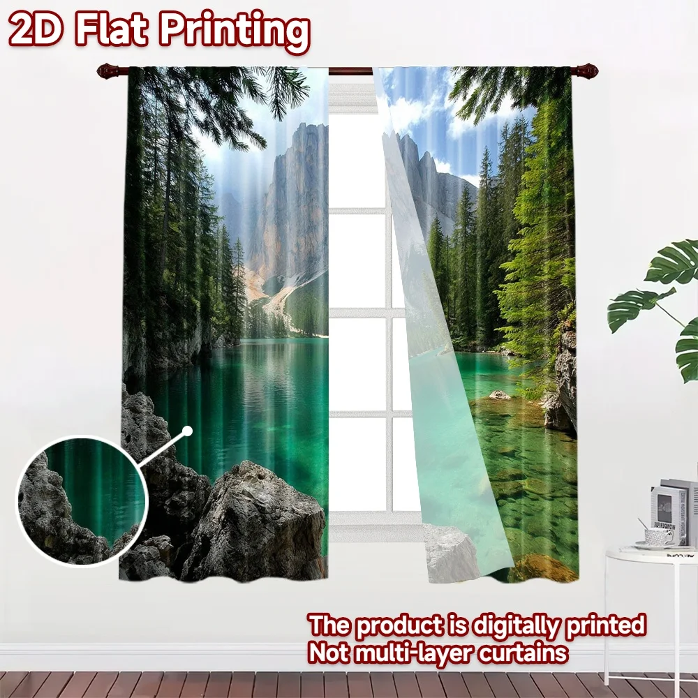 2D flat printing 2pcs Drapes Beautiful Lake Mountain Scenery Digital Printed Polyester Drapes Family Party for Drapes for