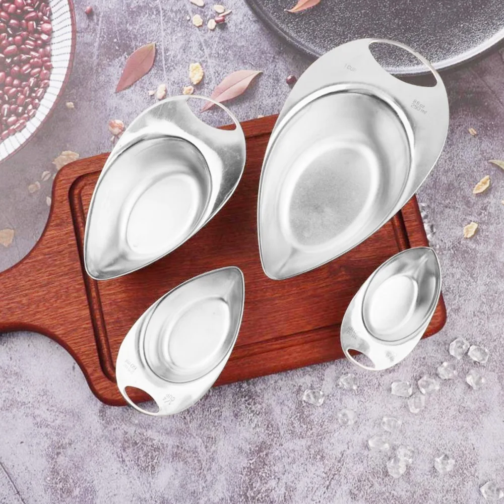 4Pcs Rustless Steel Measuring Spoon Clear Scale Hanging Loop Measuring Tool Multi-size Spoon Set Mirror Polished