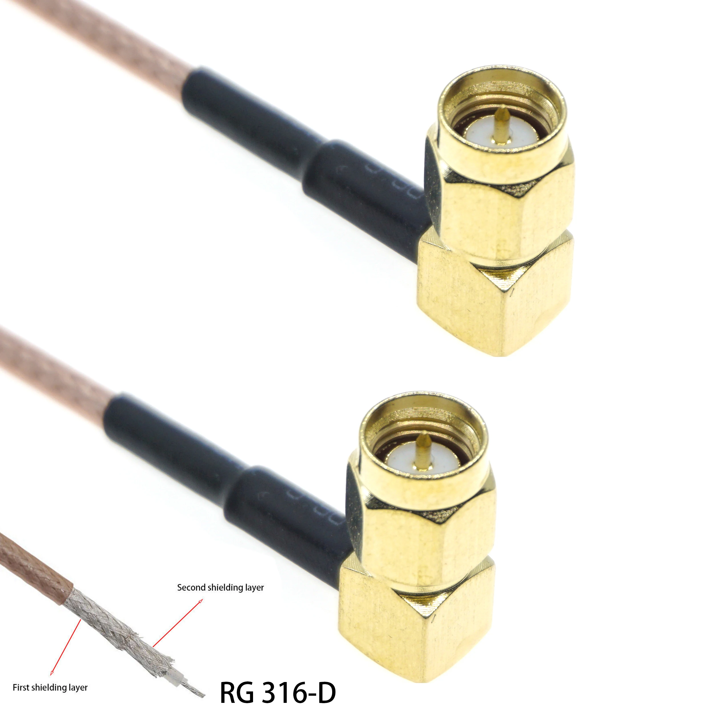 

10/15/30/50/100cm 1M-10M SMA Male Right Angle To SMA Male Plug 90° Angle RG316-D Double Shield Braid Cable