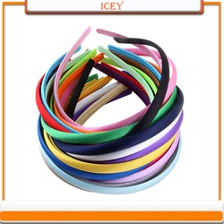 34pcs 1cm Satin Headbands for Girls DIY Covered Hair Hoop Headwear Hairband Women Multicolor Plastic ABS Hair Accessories