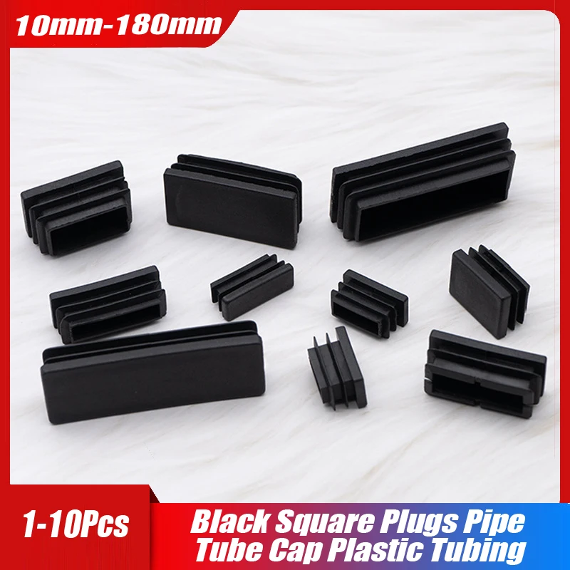 1/3/5/10pcs Black Square Plugs Pipe Tube Cap Plastic Tubing End Cap Insert Blanking Stopper 10 13 15 16 18 19 20 23 25 28-100mm