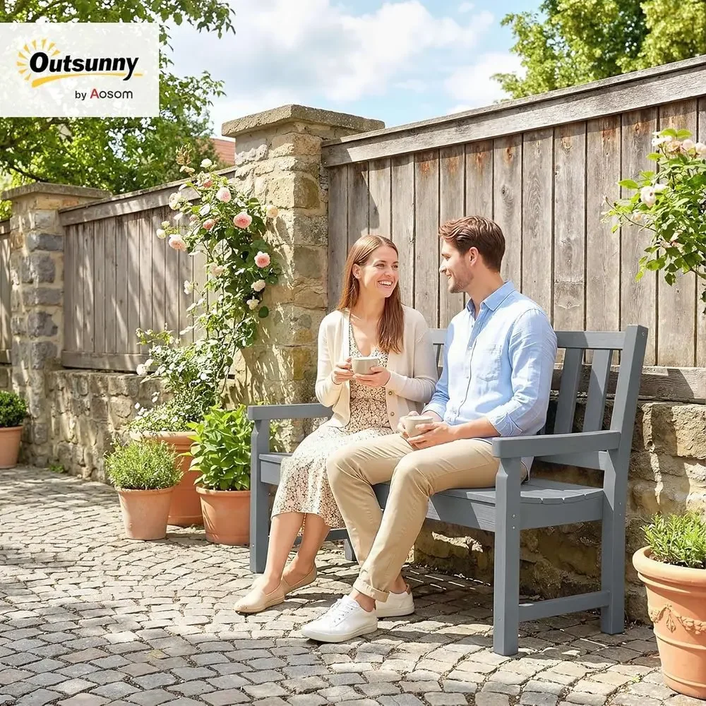 All-Weather 49 HDPE 2-Person Patio Bench, 528 lbs Capacity, Suitable for Garden, Backyard, Porch, Gray
