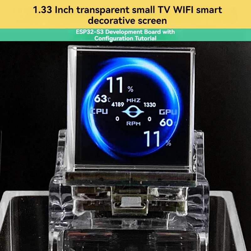 1.33-Inch Semi-Transparent Projection TV WIFI Temperature Humidity Weather ESP32-S3 Aida64 Sub-Screen Holographic Screen B