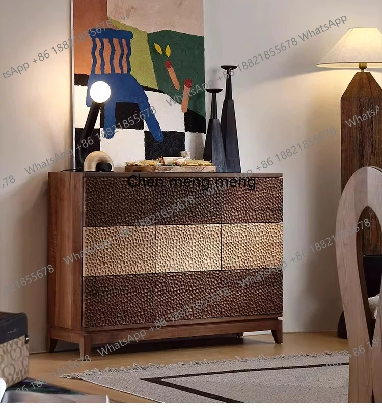 Medieval solid wood dining side cabinet, living room wall locker, modern simple storage cabinet