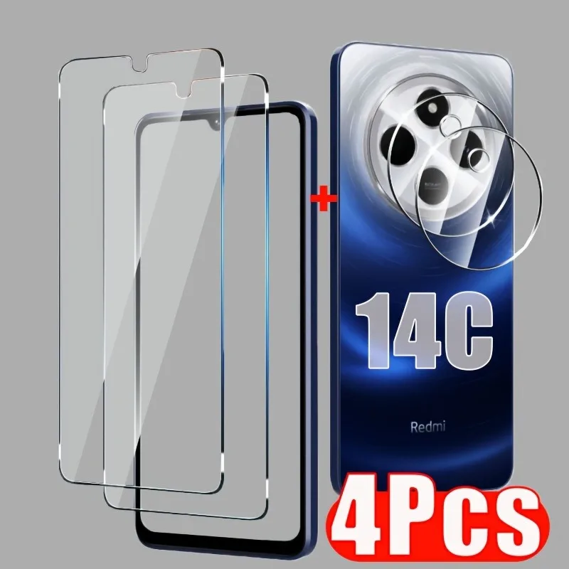 

2+2 Packs Full Cover Tempered Glass Screen Protector with Camera Lens For Xiaomi Redmi 14C 13C 12C 12 Glass Film
